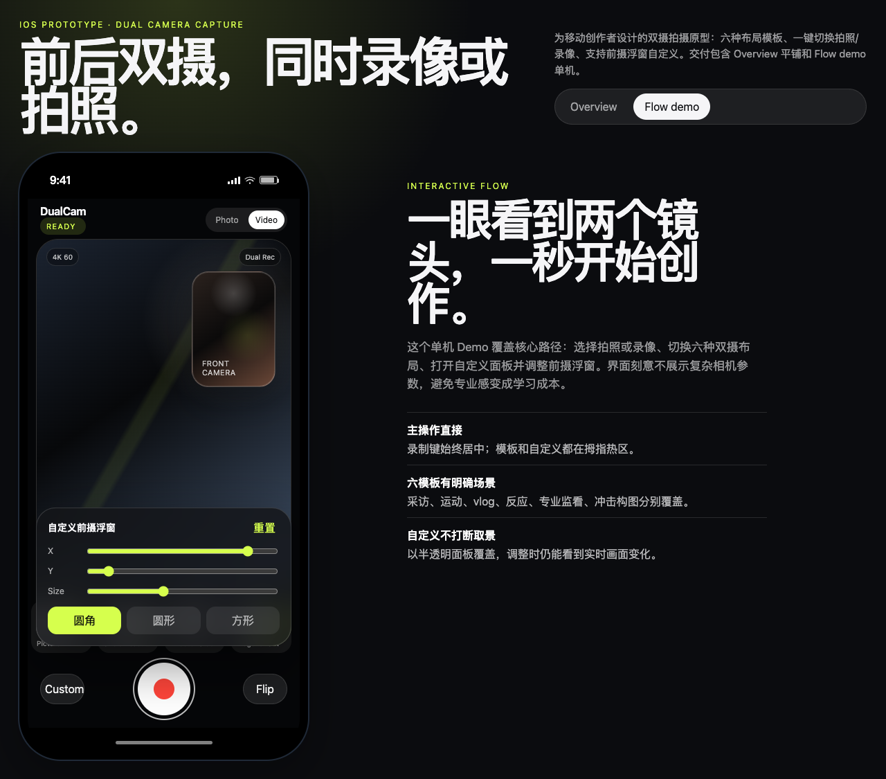 DualCam iOS flow prototype screenshot