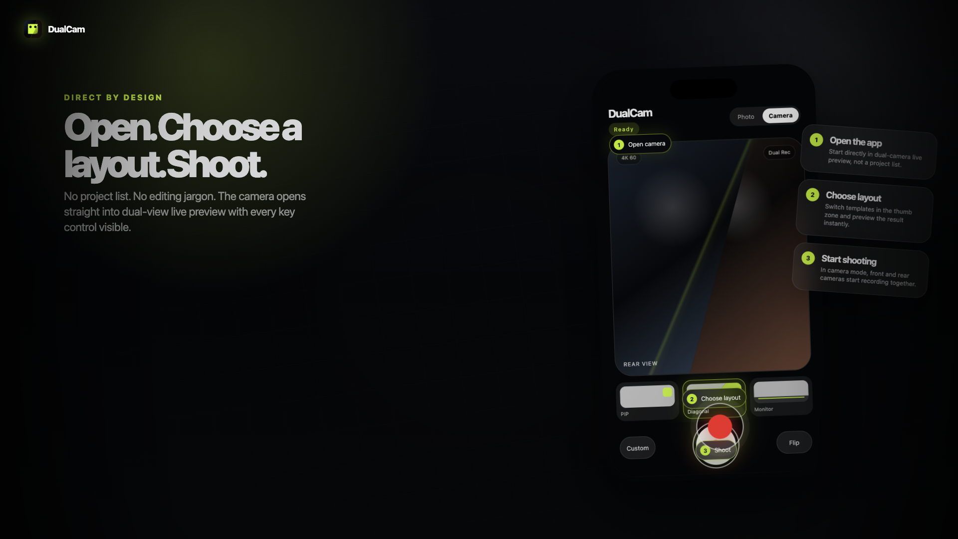 DualCam English prototype flow screenshot